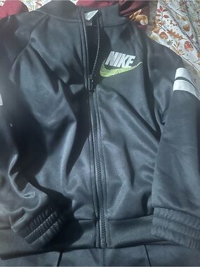 Nike Black Kids jogger set Jacket with Neon Green Swoosh and black pants
